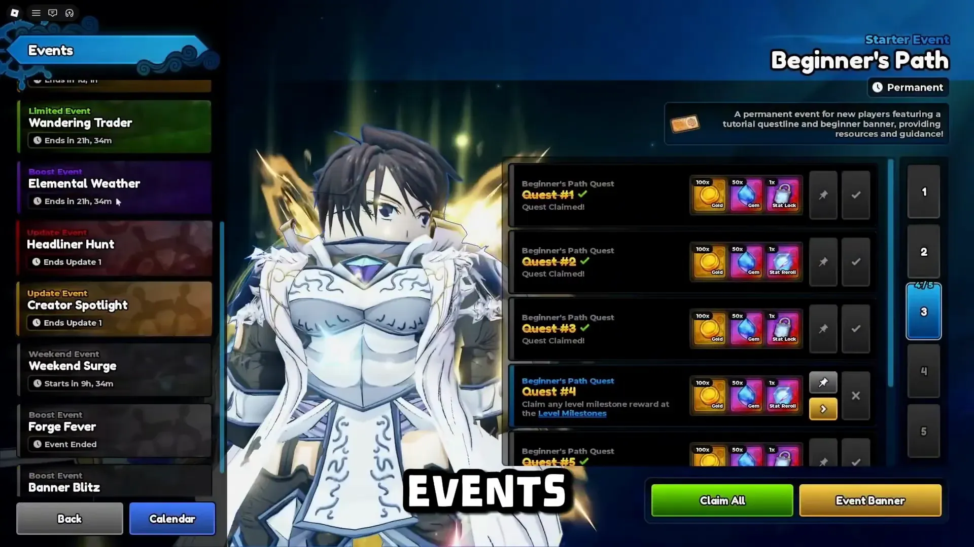 Events list with Wandering Trader highlighted as a limited event. Check this card before walking the lobby.